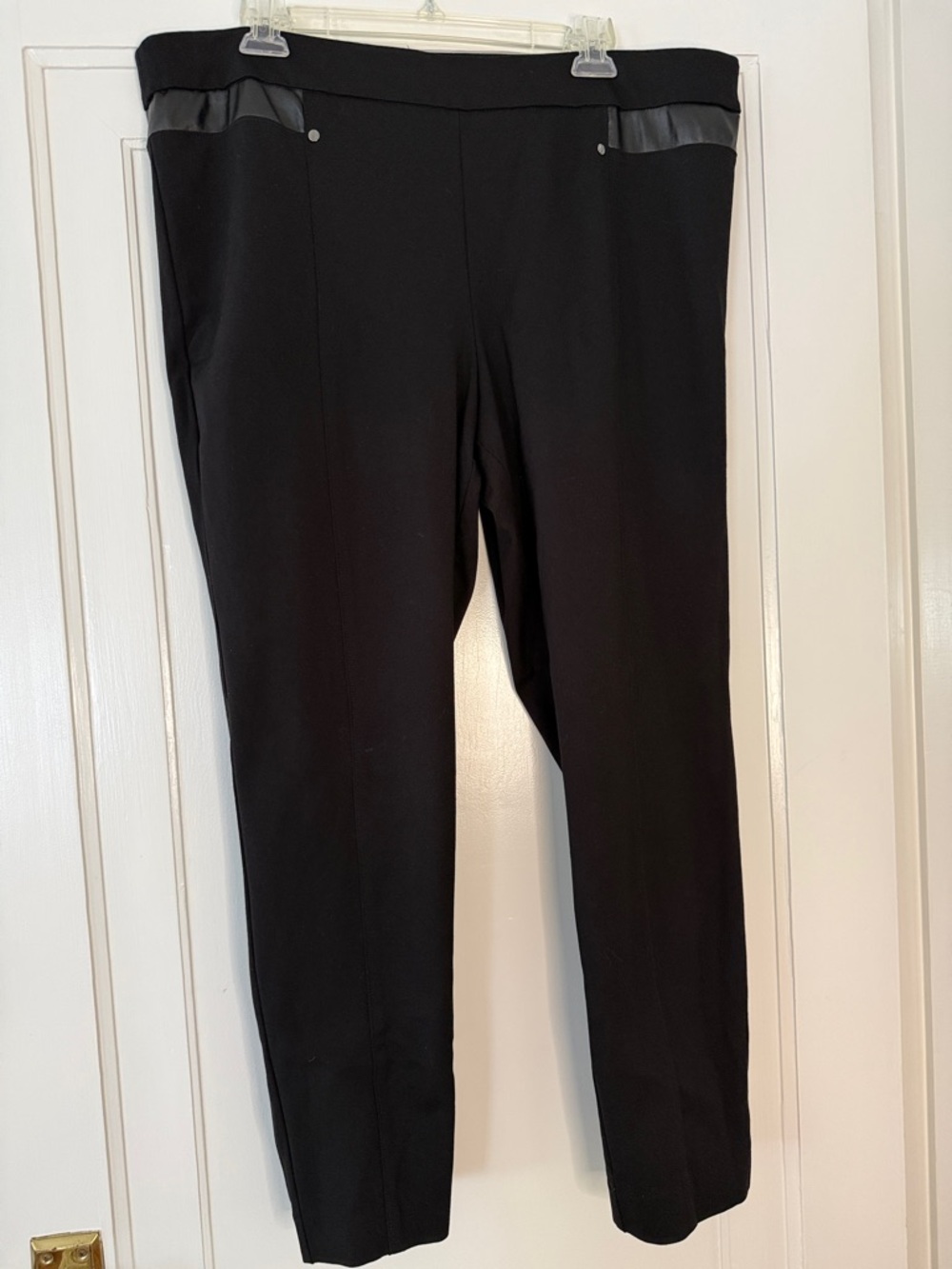 Jones New York XL Black Pull On Pants | Faux Leather Trim Stretch Work Career